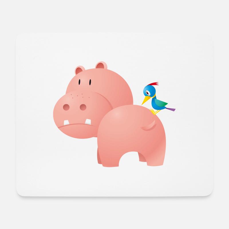 Nilpferd mit Vogel - Mousepad (Querformat) - Weiß