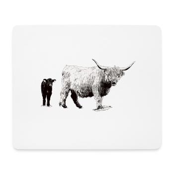Bovins écossais des Highlands avec veau - Tapis de souris (format paysage) - blanc - Devant