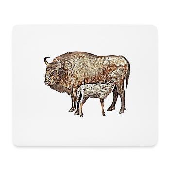 Bison mit Kalb - Mousepad (Querformat) - Weiß - Vorne