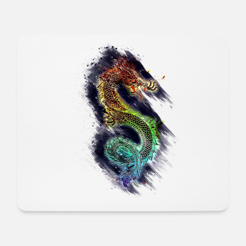 Drache Dragon - Mousepad (Querformat) - Weiß