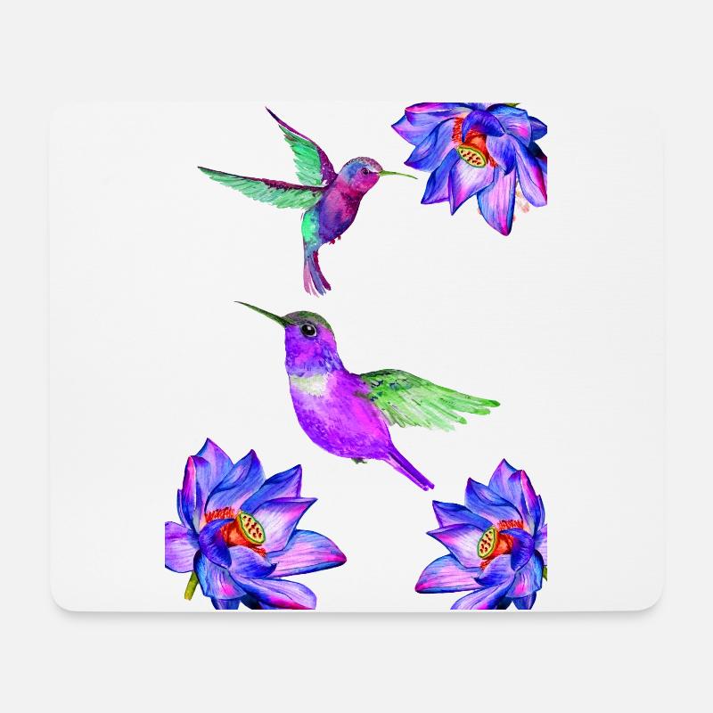 Kolibris fliegen zwischen den Blumen - Mousepad (Querformat) - Weiß