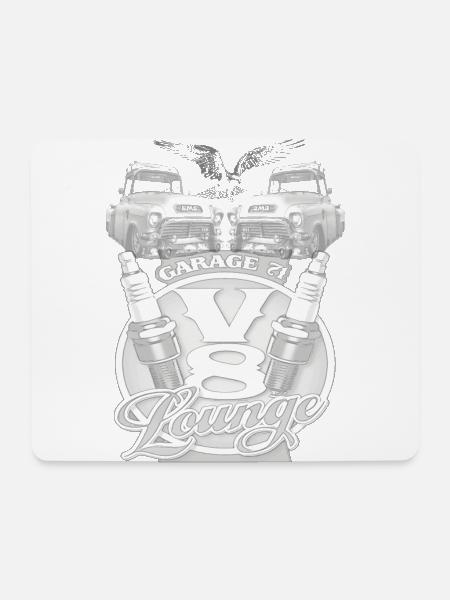 GMC Garage mit V8 Motor Lounge - Mousepad (Querformat) - Weiß