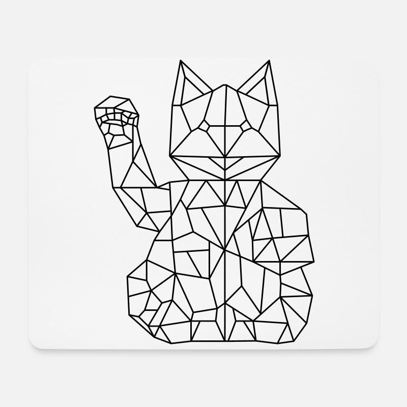Fortune Cat Maneki-neko Polygon - Mousepad (Querformat) - Weiß