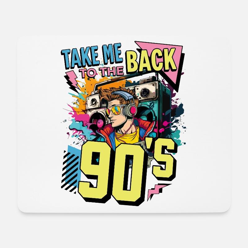 90s 90er Jahre Musik Ghettoblaster Kopfhörer Party - Mousepad (Querformat) - Weiß