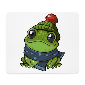 Niedlicher Frosch mit Schal und Pudelmütze. - Mousepad (Querformat) - Weiß - Vorne