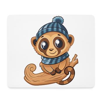 Cute lemur with scarf and bobble hat. - Mouse Pad (horizontal) - white - Front