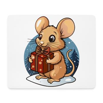 Cute mouse with gift at Christmas - Mouse Pad (horizontal) - white - Front