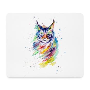 Bunte Aquarell Katze - Mousepad (Querformat) - Weiß - Vorne