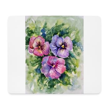 Watercolor Floral Pansies Painting - Mouse Pad (horizontal) - white - Front