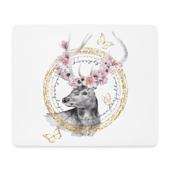 * Hirsch mit Blumen-Geweih * in Wasserfabtechnik - Mousepad (Querformat) - Weiß - Vorne