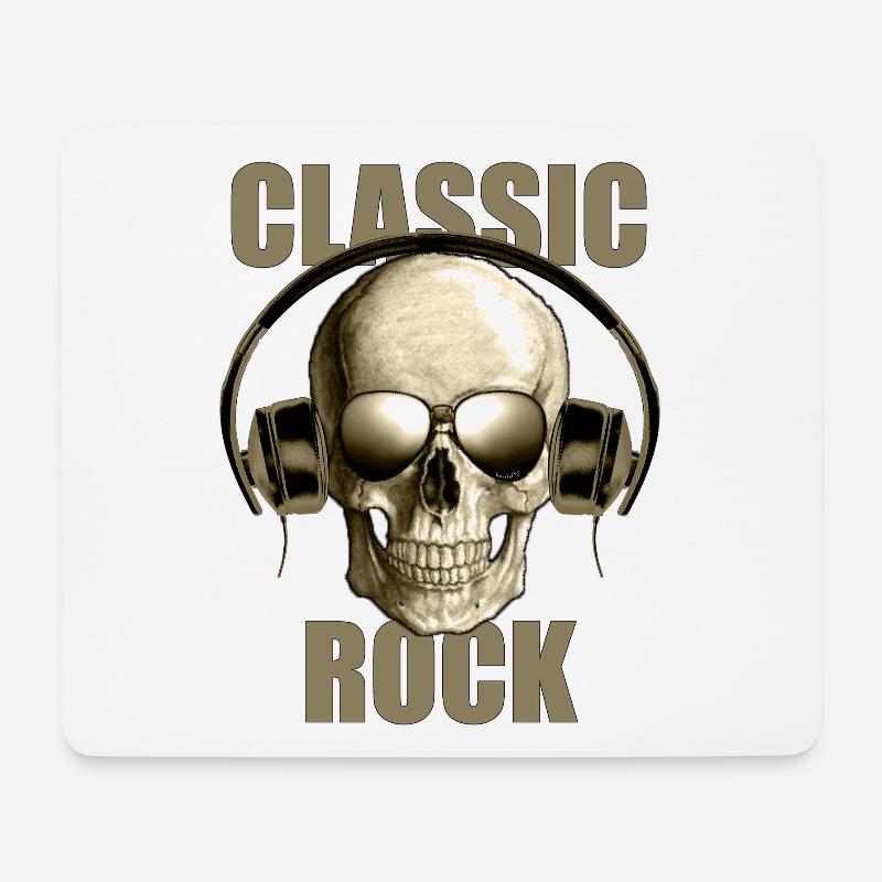Classic Rock Skull With Headphones Design - Mousepad (Querformat) - Weiß