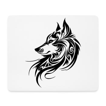 Tête de loup, Silhouette, Fan de nature animale de style tribal - Tapis de souris (format paysage) - blanc - Devant