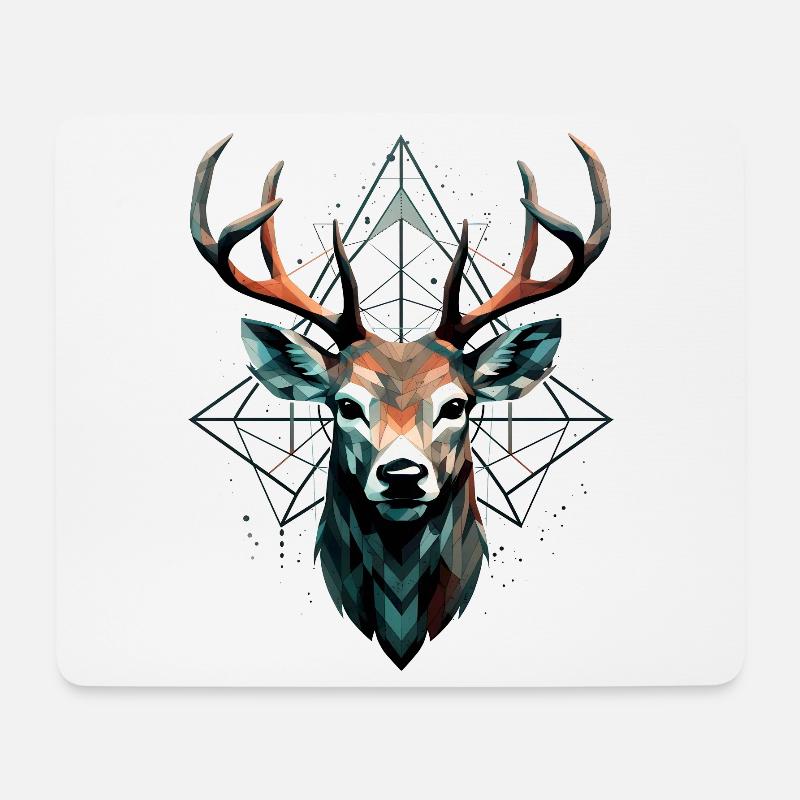 Geometrischer Hirsch mit geometrischen Mustern - Mousepad (Querformat) - Weiß