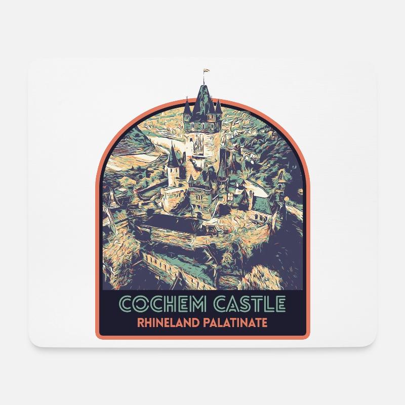 Illustration Reichsburg Cochem, Mosel, Deutschland - Mousepad (Querformat) - Weiß