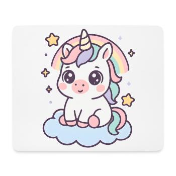 Kawaii Unicorn on Cloud with Rainbow Stars - Mouse Pad (horizontal) - white - Front