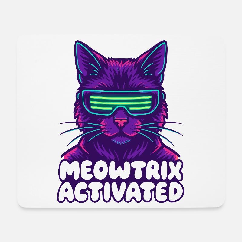 Meowtrix Activated Neon Cat - Mousepad (Querformat) - Weiß