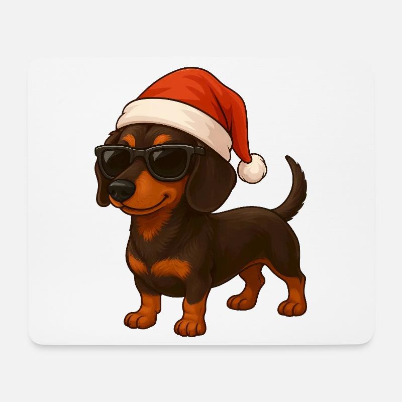Süßer Dackel mit Weihnachtsmütze Cartoon Hund schö - Mousepad (Querformat) - Weiß