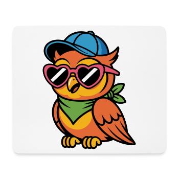 Lustige  Eule mit Sonnenbrille - Mousepad (Querformat) - Weiß - Vorne