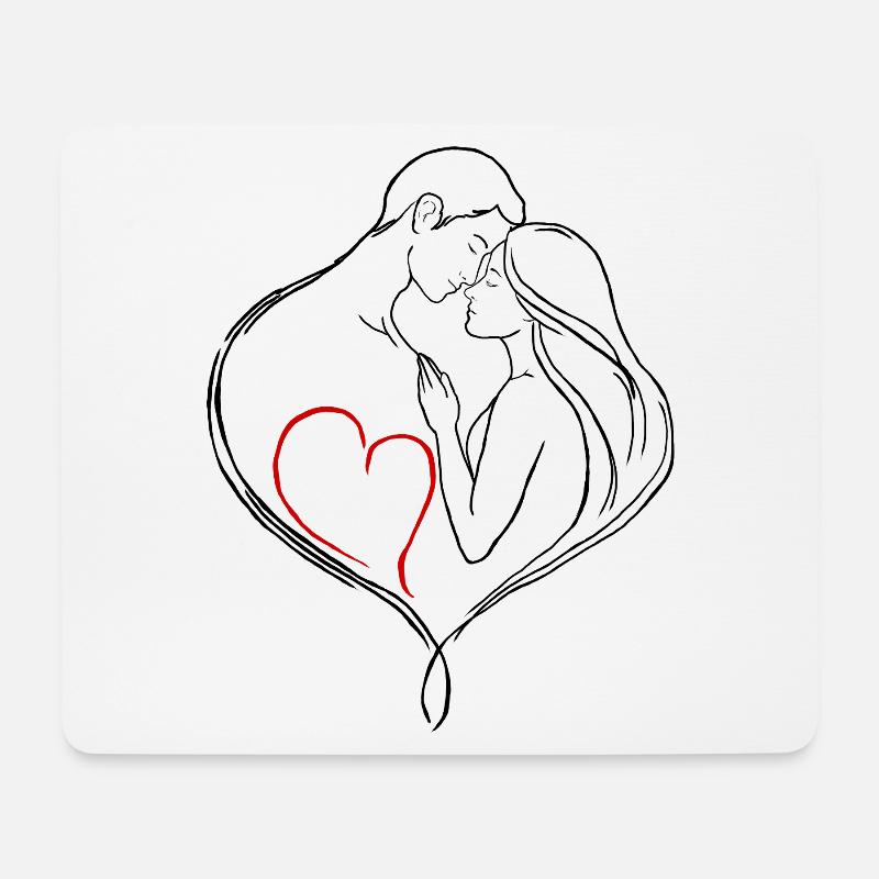 Line Art Paar im Herz - Liebe und Verbindung - Mousepad (Querformat) - Weiß