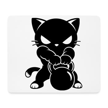 Fitness Cat with Kettlebell Motif - Mouse Pad (horizontal) - white - Front