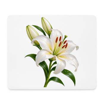 Weiße Lilienblüte mit Tau - Mousepad (Querformat) - Weiß - Vorne