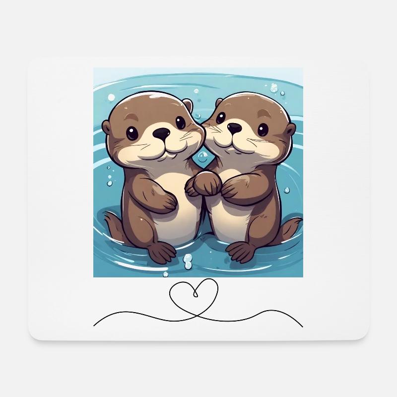 Otter Pärchen - Mousepad (Querformat) - Weiß