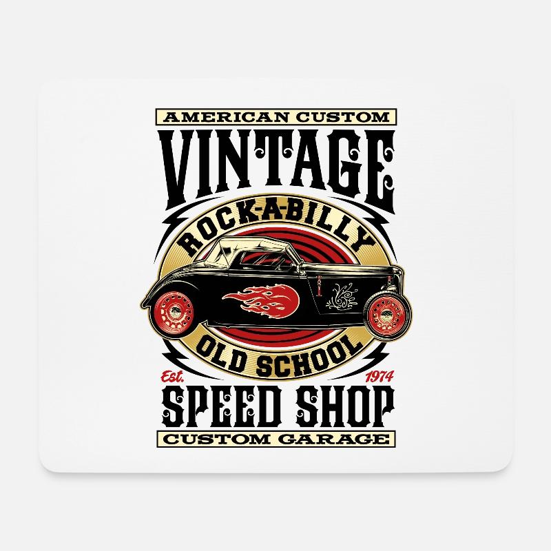 Rockabilly Autos Vintage Rock N Roll - Mousepad (Querformat) - Weiß