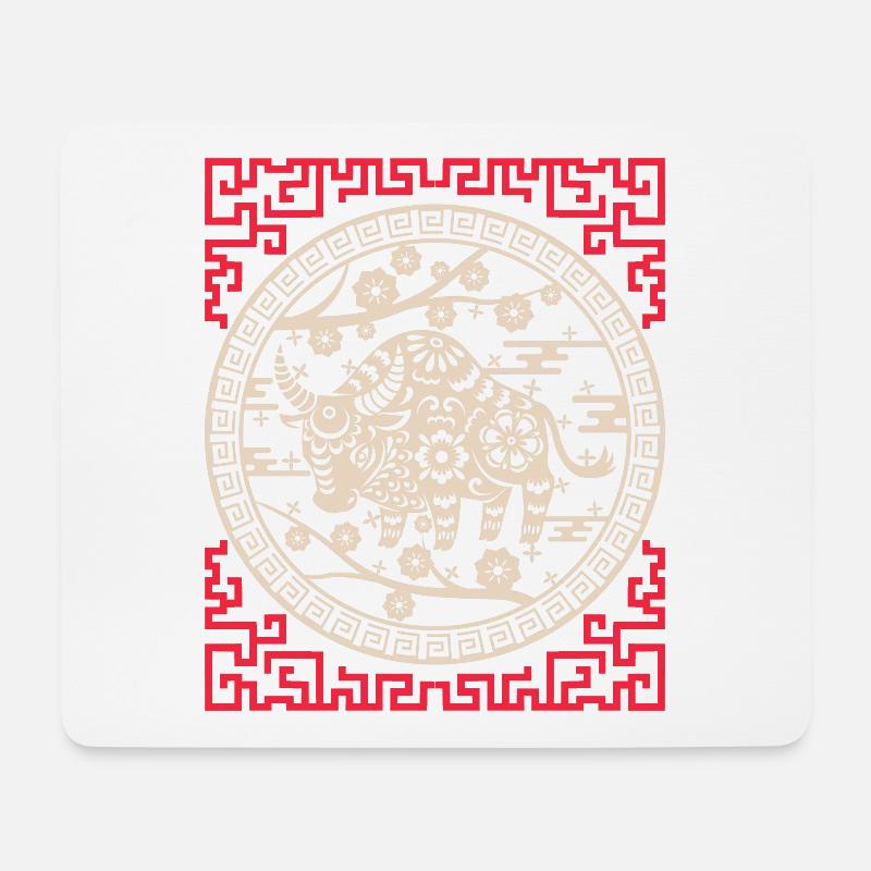 Chinesisches Horoskop China Jahr des Ochsen - Mousepad (Querformat) - Weiß