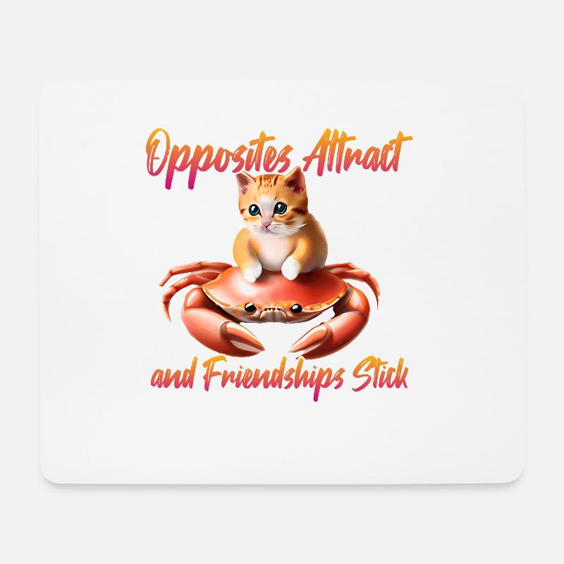 Katze auf einer Krabbe - Freundschaft - Mousepad (Querformat) - Weiß