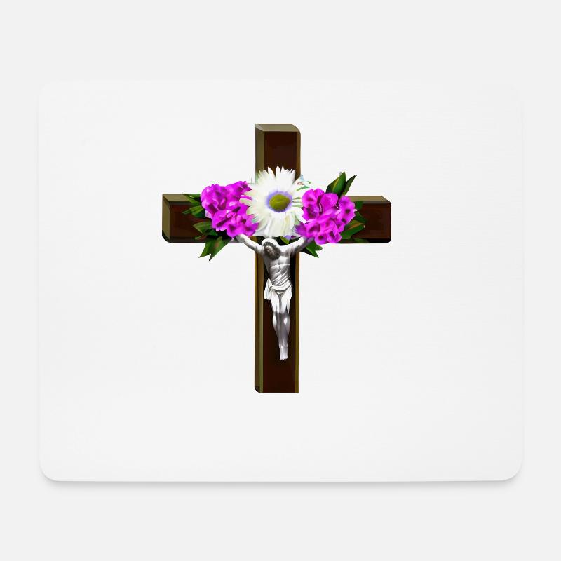 Jesus Cross Flowers - Mouse Pad (horizontal) - white