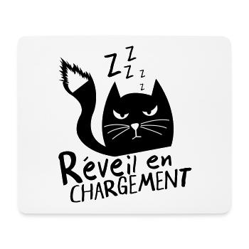 Chat grognon, réveil en chargement ! humour - Tapis de souris (format paysage) - blanc - Devant