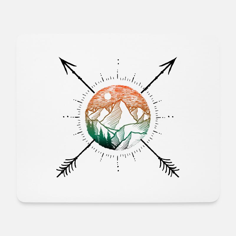 Natur Landschaft Berge Bäume Pfeile farbig Adler - Mousepad (Querformat) - Weiß