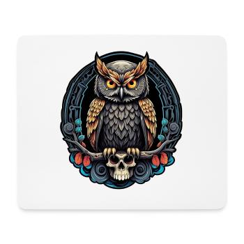 Hibou décoratif avec crâne et pétales de rose - Tapis de souris (format paysage) - blanc - Devant