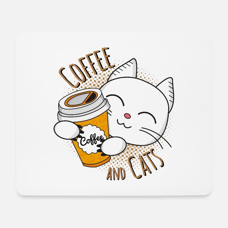 Coffee and Cats, Kaffee und Katzen, Kaffee, Katze - Mousepad (Querformat) - Weiß