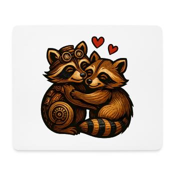 Robber's Hearts: Raccoon duo in gear look - Mouse Pad (horizontal) - white - Front