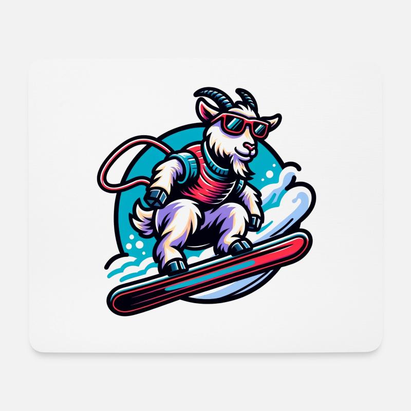 Ziege Snowboard Winter Abenteuer - Mousepad (Querformat) - Weiß