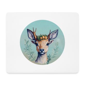 Cute Deer with Flower Crown - Mouse Pad (horizontal) - white - Front