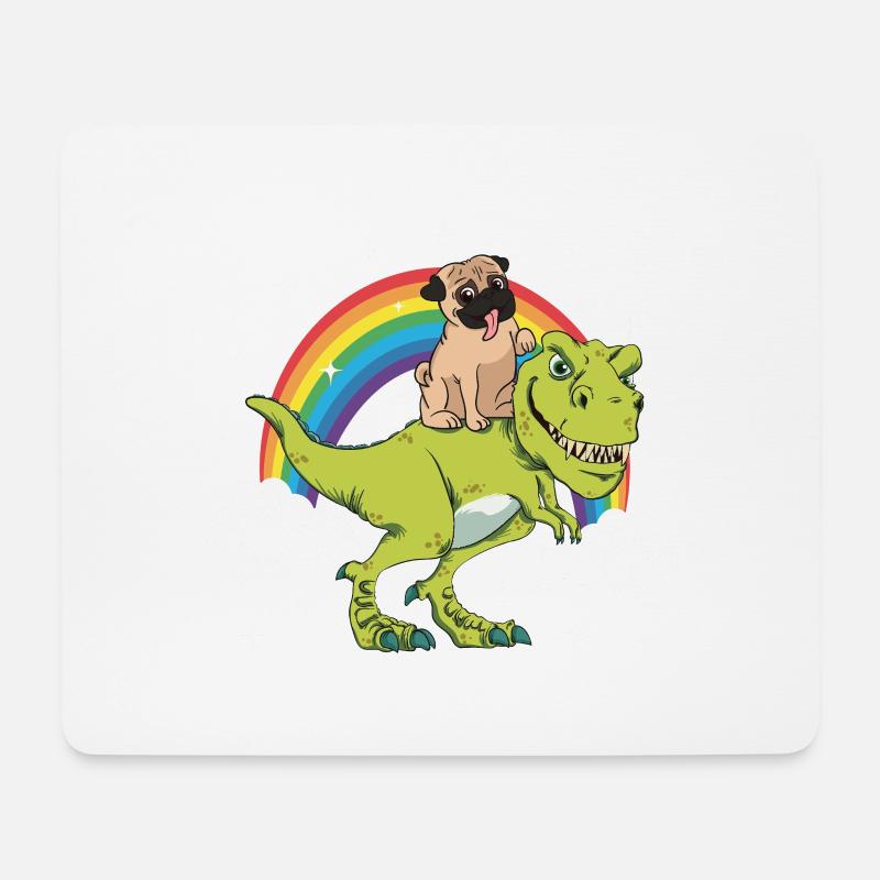 Mops Hund Dinosaurier Tyrannosaurus T-Rex Wolken - Mousepad (Querformat) - Weiß