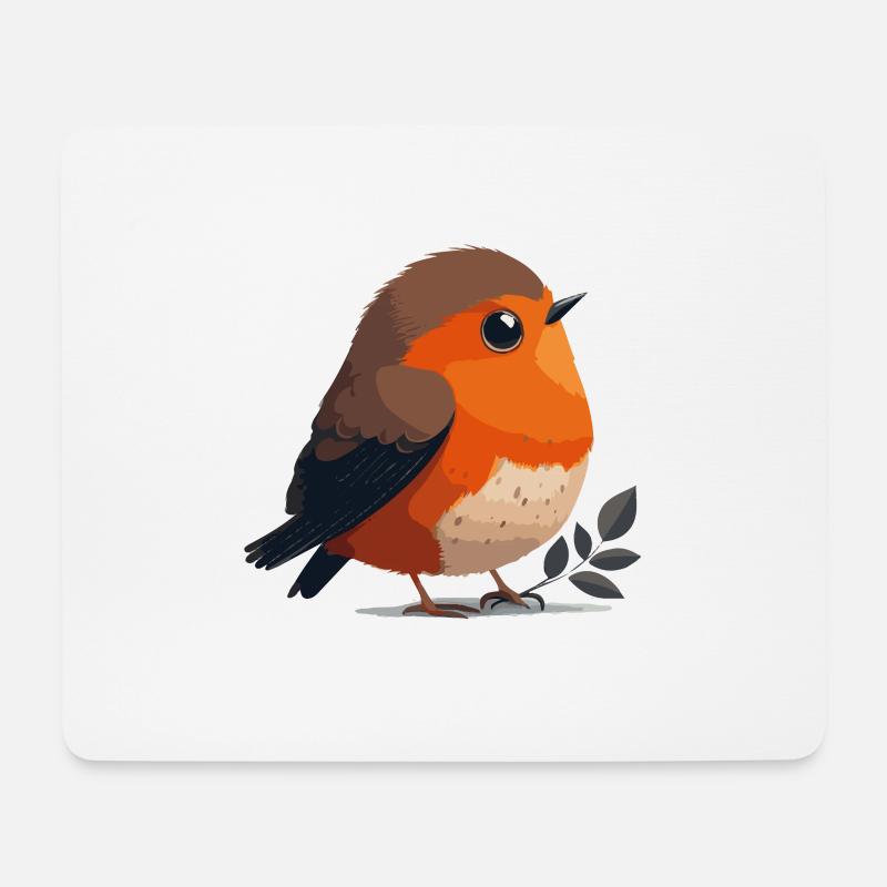 Illustration Comic Cute Kawaii Vogel Rotkehlchen - Mousepad (Querformat) - Weiß