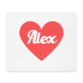 Alex Name Red Heart Love Fan Retro - Mouse Pad (horizontal) - white - Front