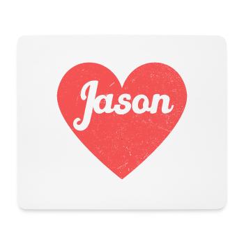 Jason Nom Cœur Rouge Amour Fan Rétro - Tapis de souris (format paysage) - blanc - Devant