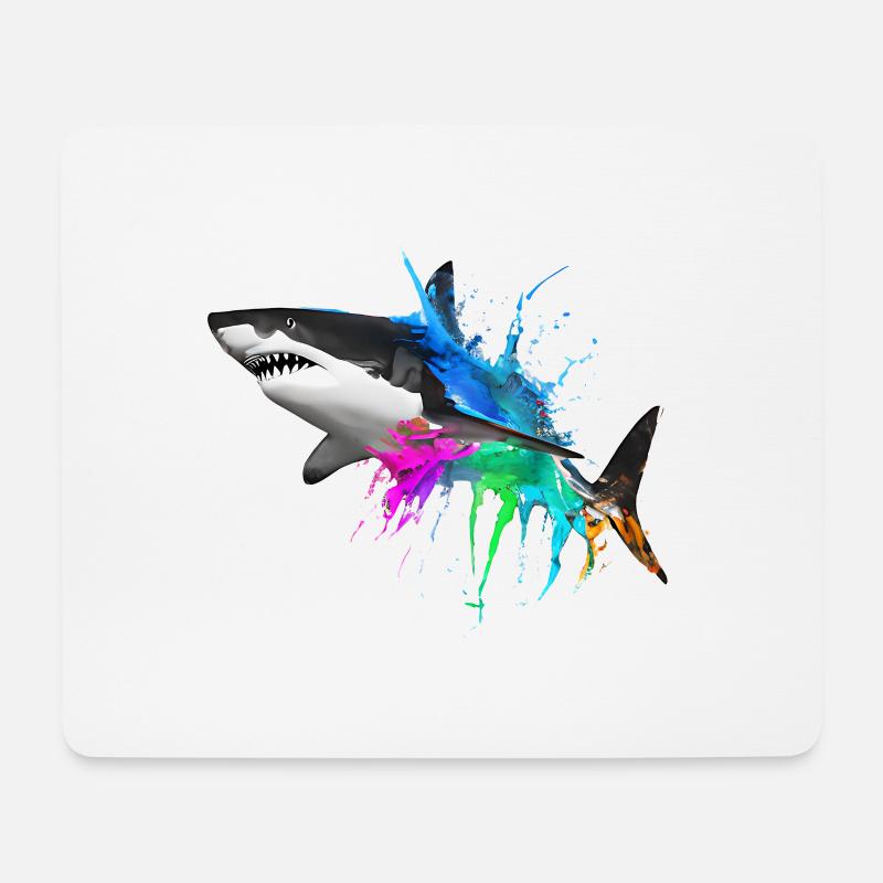 Farbenfroher Hai - Mousepad (Querformat) - Weiß