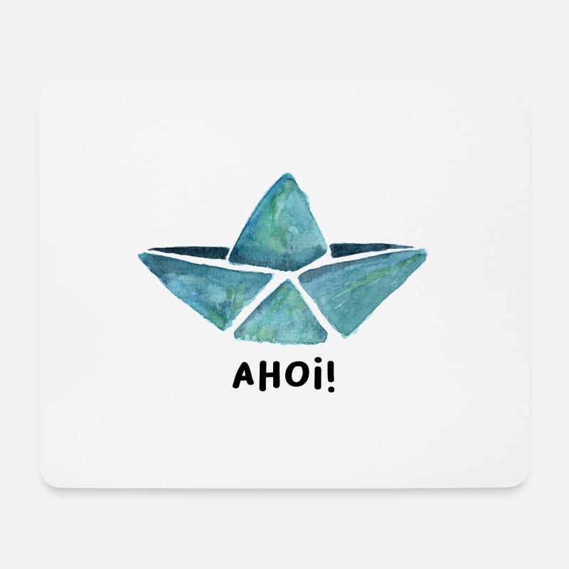 Papierboot Papierschiff Aquarell Ahoi Maritim - Mousepad (Querformat) - Weiß