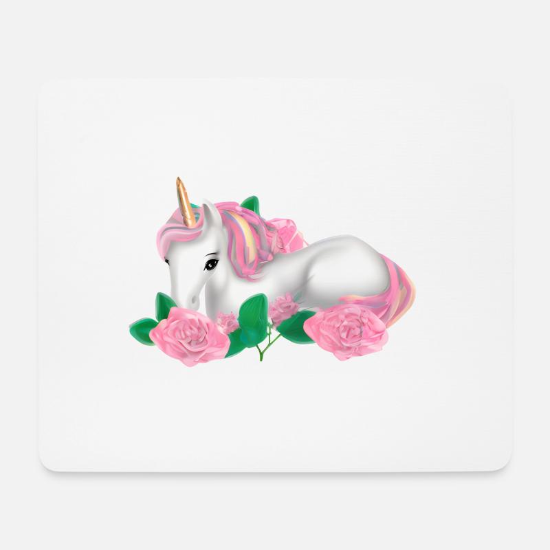 Einhorn in Rosen - Mousepad (Querformat) - Weiß