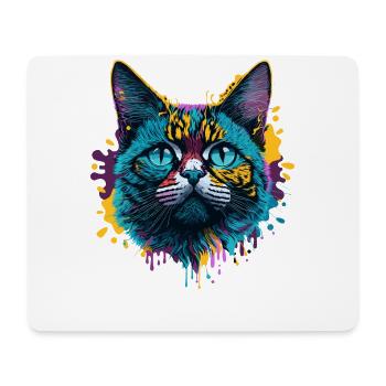 Splash Art Katze Farbenfroher Ausdruck - Mousepad (Querformat) - Weiß - Vorne
