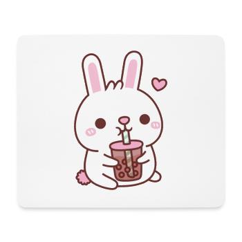 Cute White Bunny Rabbit Loves Bubble Tea - Mouse Pad (horizontal) - white - Front