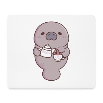 Cute Manatee Pouring Tea Into Teacup - Mouse Pad (horizontal) - white - Front