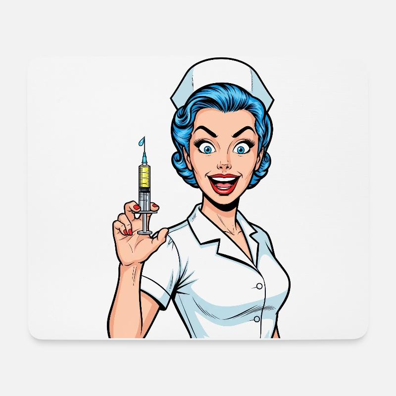 Verrückte Krankenschwester Comic Pop Art Spritze - Mousepad (Querformat) - Weiß