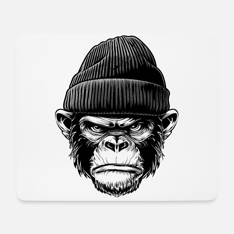 Angry Monkey in Beanie – Urban Street Art Grafik - Mousepad (Querformat) - Weiß