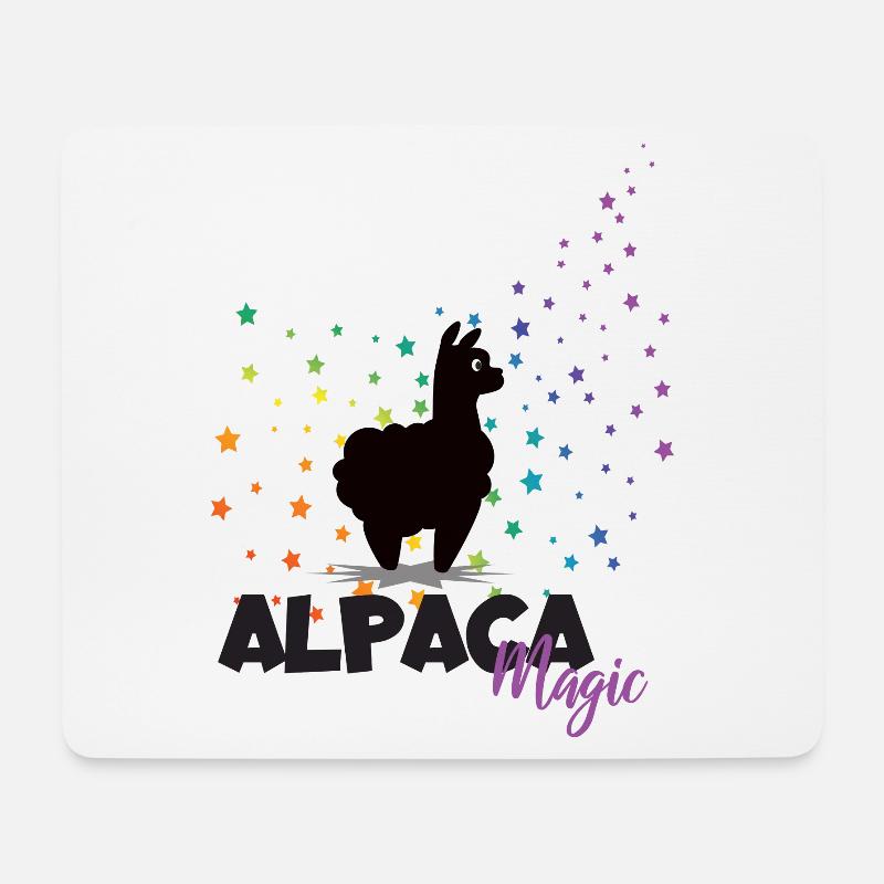 Alpaca Magic Alpaka Regenbogen Sterne Alpaka - Mousepad (Querformat) - Weiß